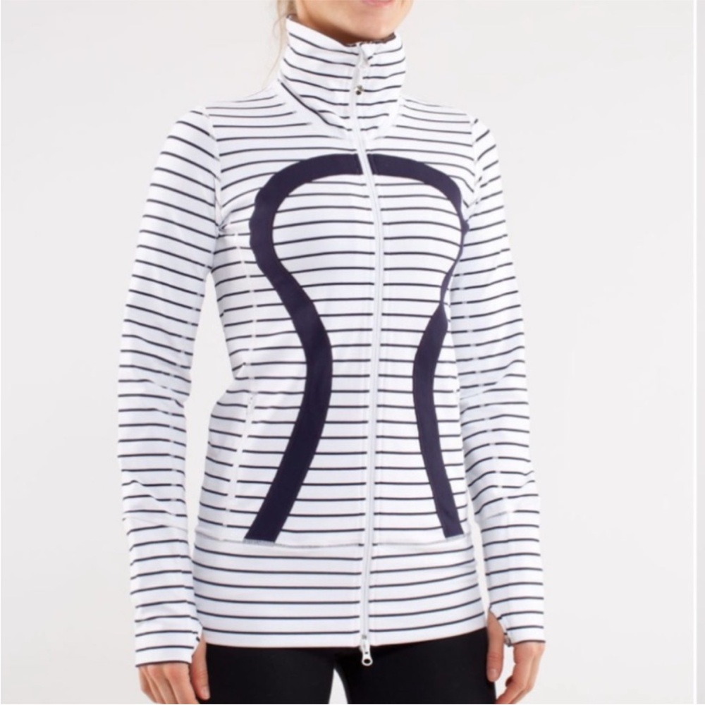Lululemon Athletica | In Stride Jacket | Quiet Stripe White Deep Indigo | Size 6